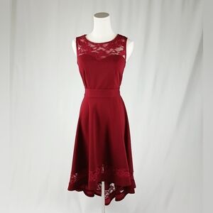 Gardenwed Burgundy Lace Sleeveless Midi Formal Dress S